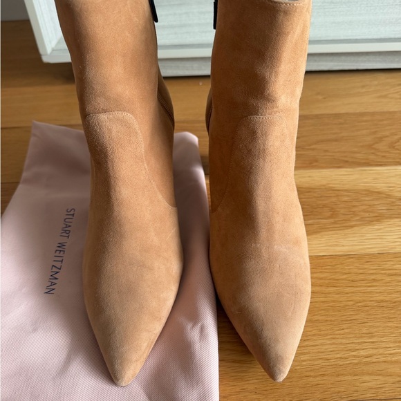Stuart Weitzman Suede Pointed-Toe Ankle Boots in Camel - Picture 2 of 7
